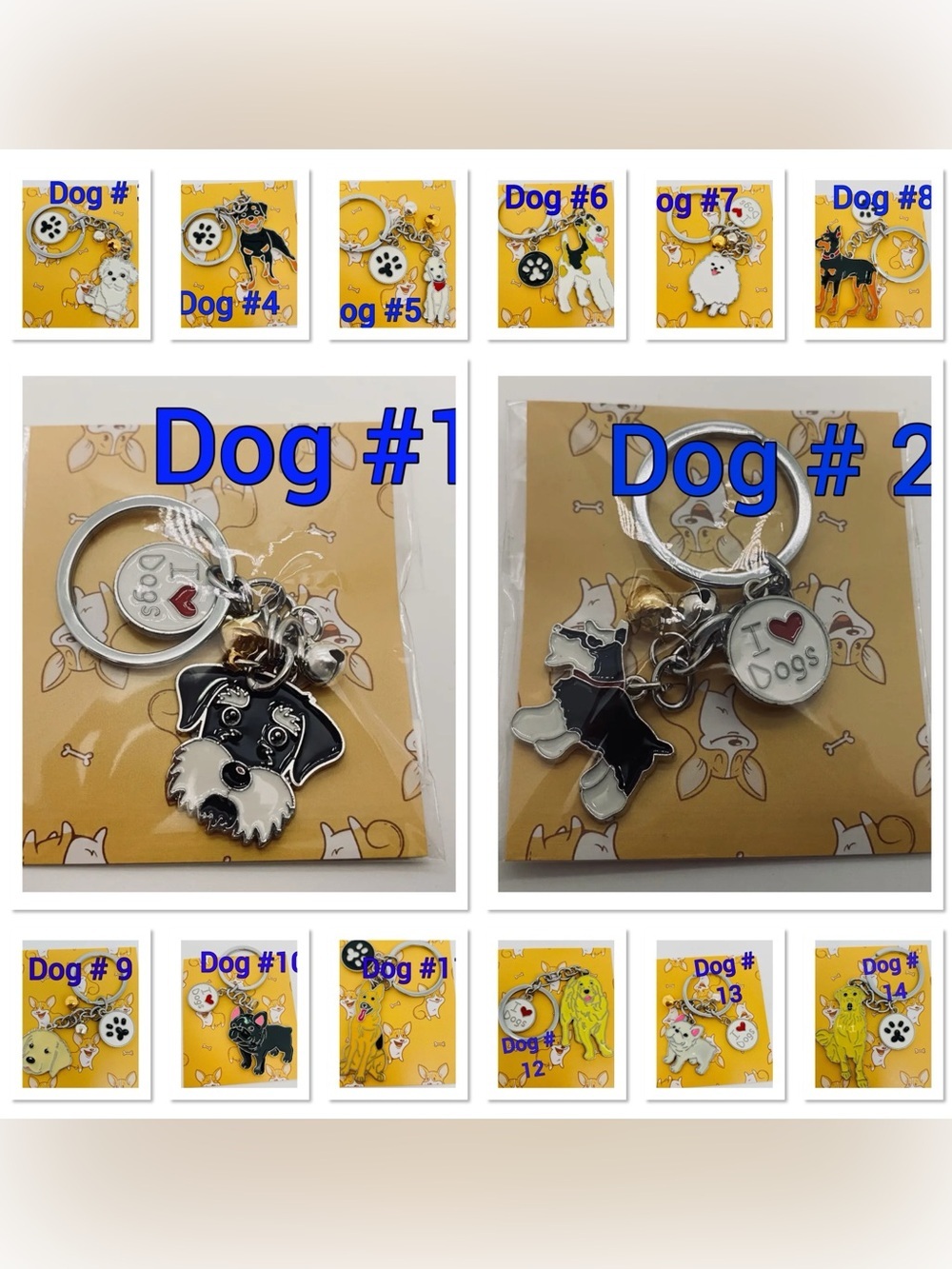 Dog Keychain with "I ❤️ Dogs" Charm - Pick Number